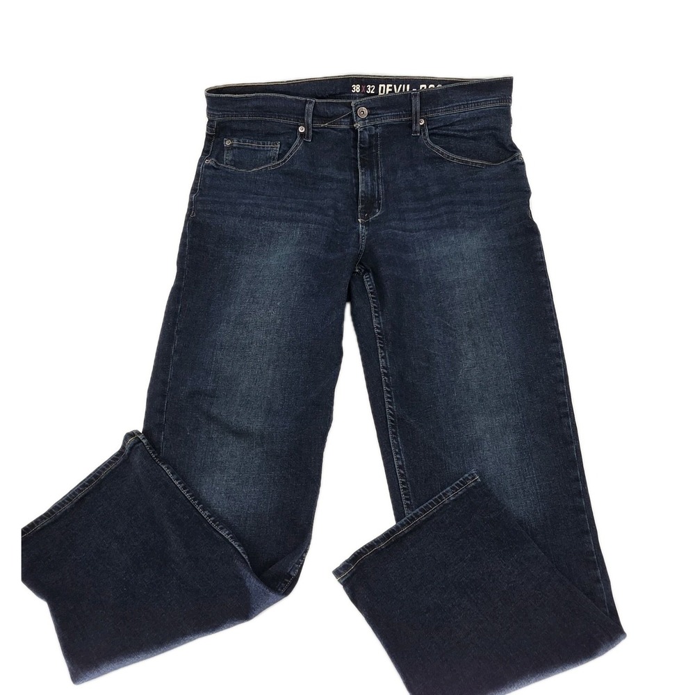 Devil Dog Jeans Men 38x32 Straight Dark Wash Blue Stretch Dungarees